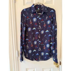 Zara Man Nautical Tattoo Print Shirt Size S Navy Mermaid‎ Sailor Relaxed Fit
